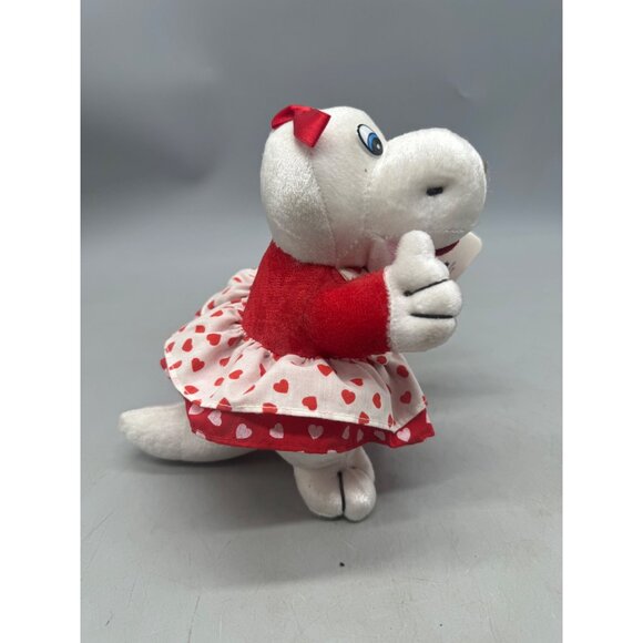Soft Expressions Valentines White Plush Dinosaur Toy Red Heart Dress & Bow READ - Picture 3 of 9